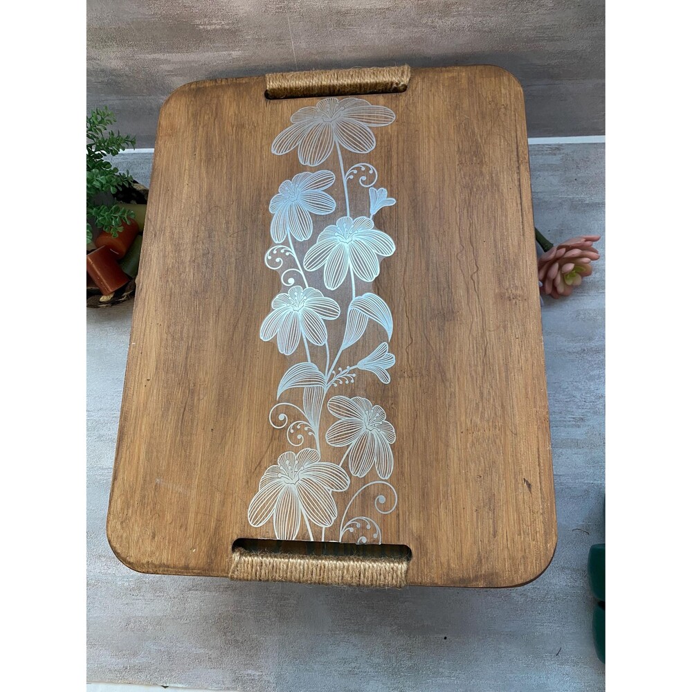 12"X15" Bamboo Cutting Board with Floral Design and Twine Handles